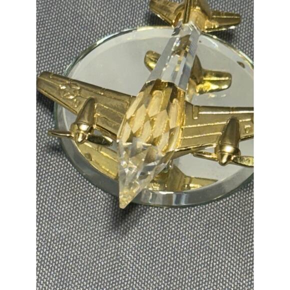 Vintage 3" Authentic Crystal And Gold Airplane On Glass Mirror Base - Picture 2 of 7